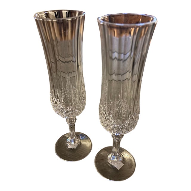 Cristal D’Arques Longchamp Champagne Flutes Pair For Sale