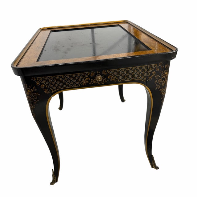 Chinoiserie Drexel Et Cetera Chinoiserie Black Lacquer One Drawer Side Drink Table For Sale - Image 3 of 12