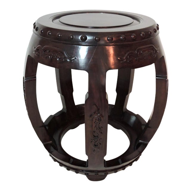 1950's Running Dragon Chinese Rosewood Mahjong Stool / Side Table, Shanghai For Sale