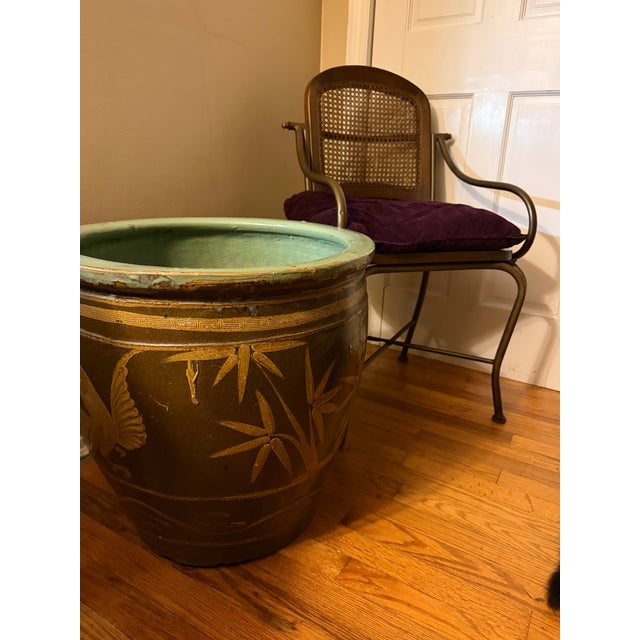 19th Century Large Bird & Bamboo Art Pottery Chinese Egg Pot Jardinière Planter For Sale In New York - Image 6 of 8