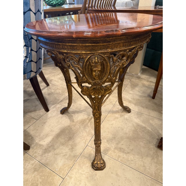 Late 19th Century Gilt Cast Iron Table With Marquetry Top For Sale - Image 11 of 11