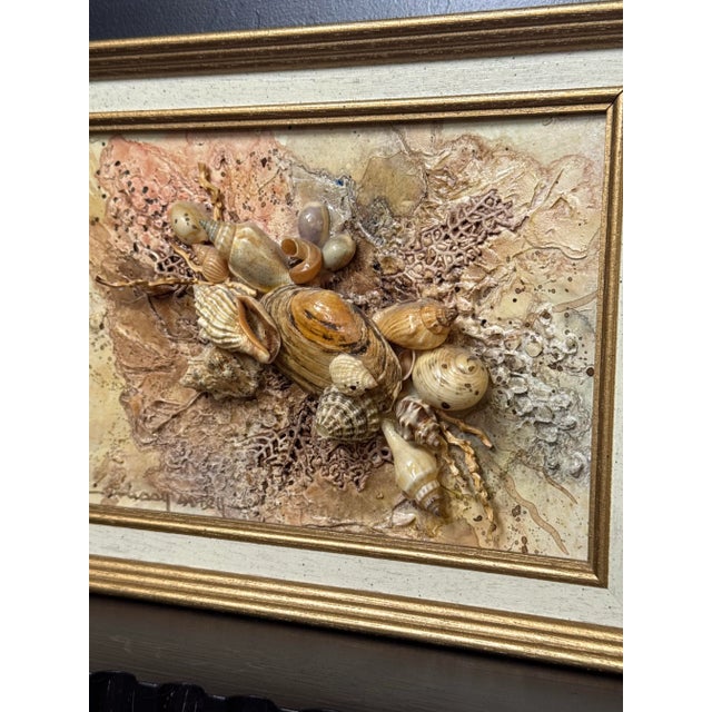 Abstract Mixed Media Coastal Shell & Sea Fan Framed Oil Painting For Sale - Image 9 of 12