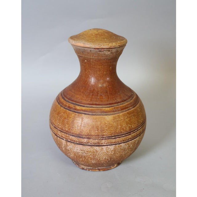 Ancient Chinese Han Dynasty Amber-Glazed Pottery Hu Covered Jar With Lid For Sale In Raleigh - Image 6 of 8