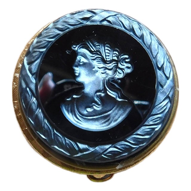 Vintage Pewter & Gold Cameo Woman Profile Trinket, Ring Box For Sale