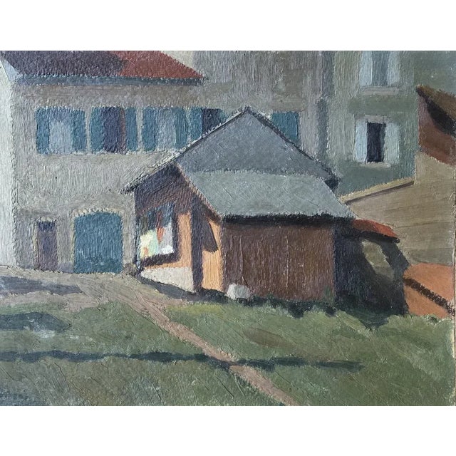 1940s Marius Chambaz, Petite Grange, 1942, Oil on Paper on Wood For Sale - Image 5 of 5