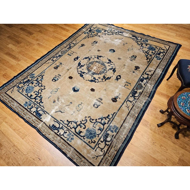 Late 19th Century 19th Century Chinese Peking Rug, Handwoven Wool, Good Fortune Symbols, 8' x 11' For Sale - Image 5 of 18