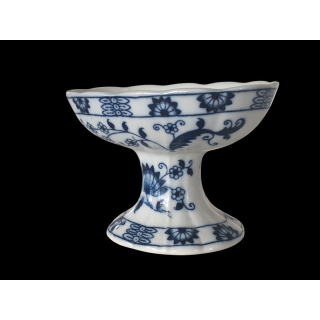 Ceramic Vintage Blue Onion Porcelain Pedestal Soap Dish Holder For Sale - Image 7 of 13