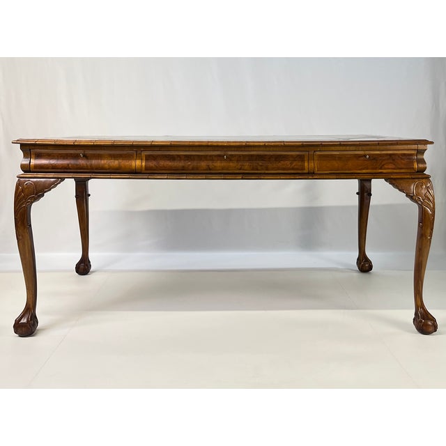 Mid 20th Century Large English Chippendale Style Burl Walnut Partners Desk With Ogee Molded Drawers For Sale - Image 16 of 18