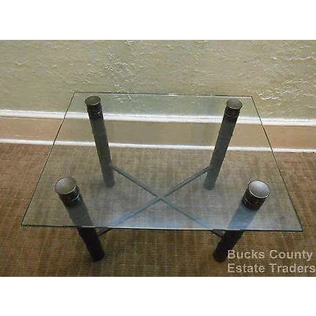 1970s Vintage MidCentury Hollywood Regency Faux Bamboo Brass Based Glass Top End Table For Sale - Image 5 of 13