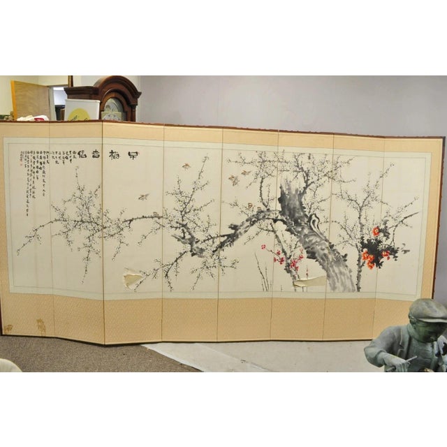 Vintage Chinoiserie Japanese Cherry Blossom Byobu 8 Panel Folding Screen Room Divider. Item features double sided...