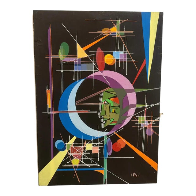 A 1980s Kandinsky Style Futurist Abstract Italian Oil Painting by Libero Vitali For Sale