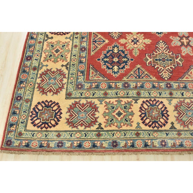 Kazak Rug 8'1'' X 9'7'' Red Wool Geometric Hand-Knotted Oriental Carpet For Sale - Image 10 of 12