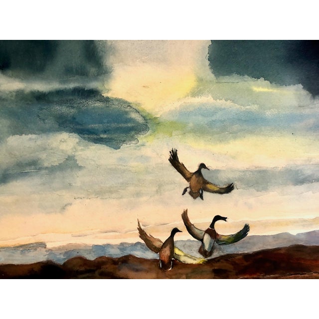 Mid-Century Watercolor of Duck Hunters and Mallard Drakes at Dawn, by Roy Mason For Sale - Image 4 of 6