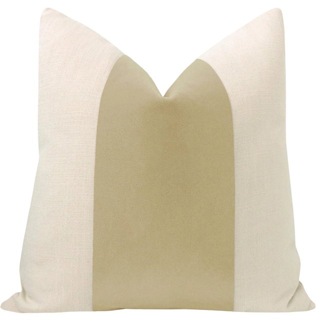 Pair of beautiful 22" natural linen pillows with a cashmere mohair velvet center and solid natural linen reverse....