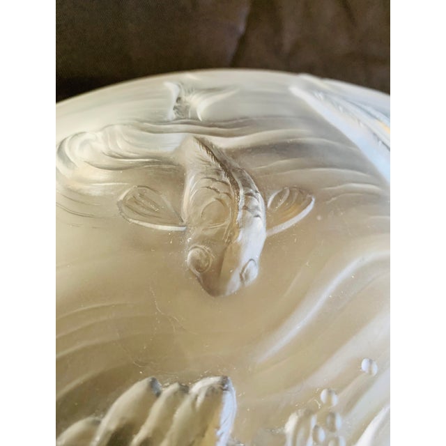 1930s Signed Verlys France "Birds & Koi" Art Glass Bowl For Sale - Image 9 of 11