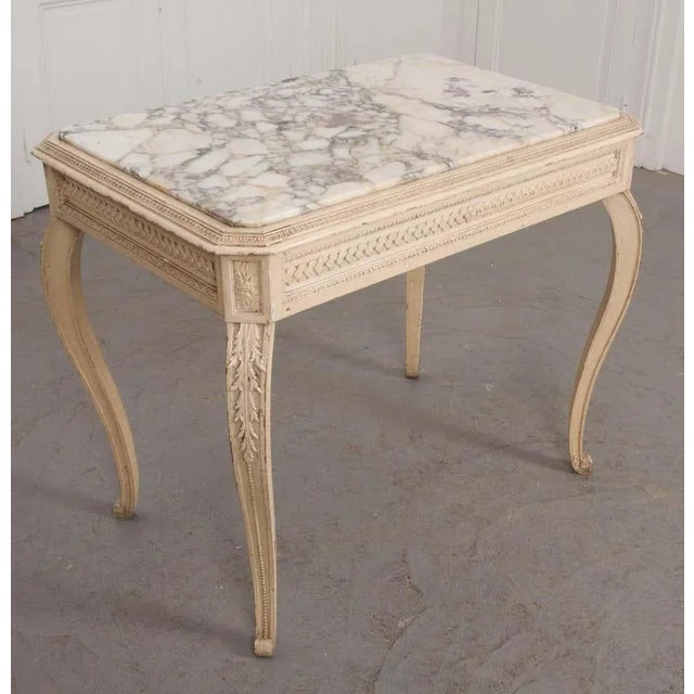 19th Century French Louis XV Style Painted Marble-Top Table For Sale - Image 4 of 9
