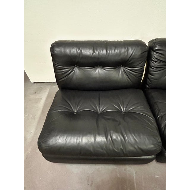 Black Circa 1970 Original Black Leather Amanta Lounge Chairs by Mario Bellini for C&b Italia For Sale - Image 8 of 18