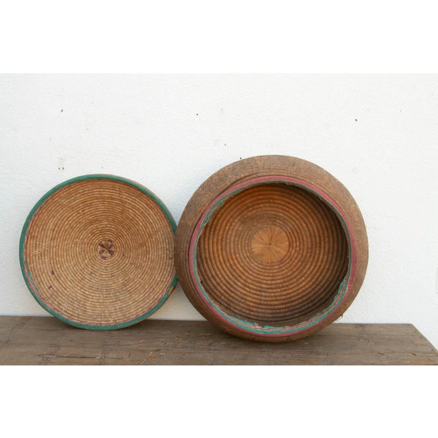 Tribal 30"Dm Large Antique Nomadic Storage Basket For Sale - Image 3 of 11