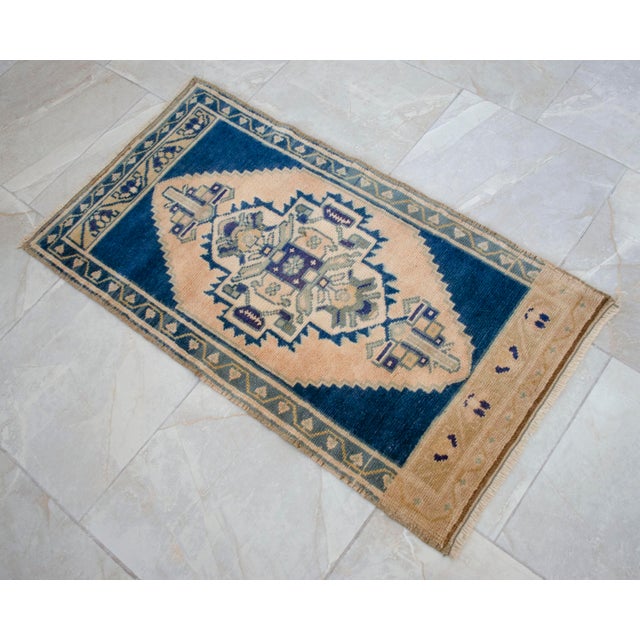 1970s Hand Knotted Turkish Rug, Door Mat, Entryway Rug, Bath Mat, Kitchen Decor, Small Rug - 22″ × 42″ For Sale - Image 11 of 13