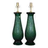 Vintage Murano Glass Craquelure Lamps Green For Sale