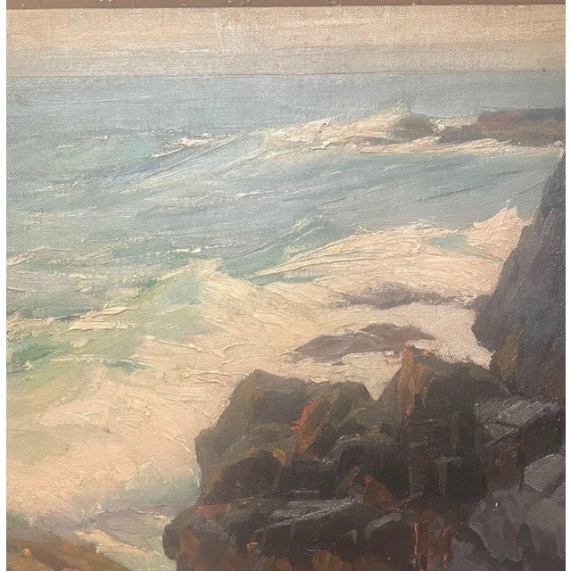 Mid 20th Century Original Gustave Cimiotti 'at Bald Hill Cliff' York Maine Seascape Oil Painting For Sale - Image 5 of 11