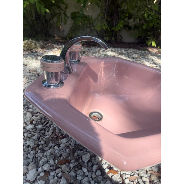 Vintage Kohler K-2930 Hexsign Hexagon Sink in Wild Rose Pink With Original Faucets For Sale - Image 12 of 14
