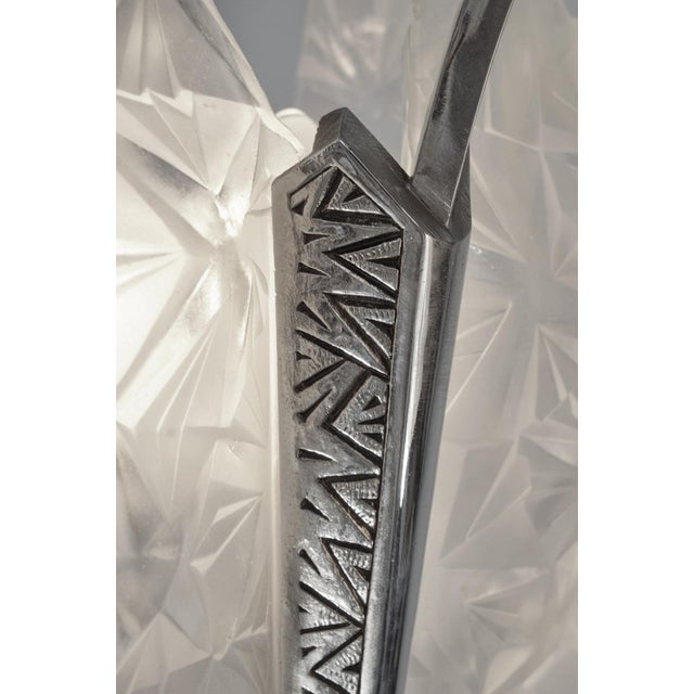 Degue French Art Deco Multi-Light Chandelier 1930s - Frosted Glass & Nickeled Bronze For Sale - Image 6 of 14