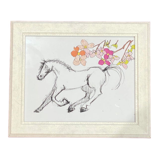 Contemporary Whimsical Animal Print on Paper of a Wild Pony For Sale