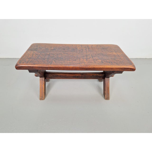 Brutalist Brutalist Oak Cross Leg Coffee Table, Spain, 1930s For Sale - Image 3 of 9