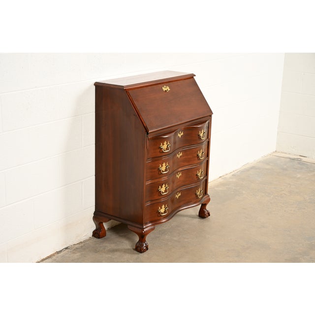 Baker Furniture Company Chippendale Solid Mahogany Drop Front Secretary Desk by Jasper Cabinet Co. For Sale - Image 4 of 18