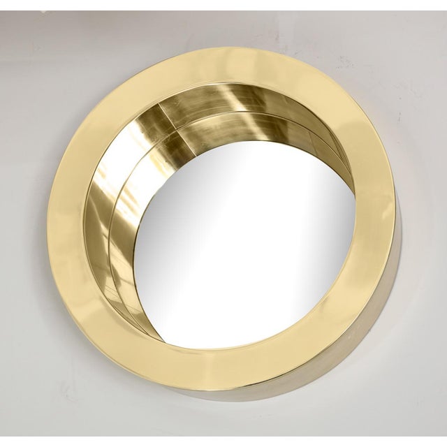Mid-Century Modern Brass Modernist Circular Mirror For Sale - Image 3 of 7