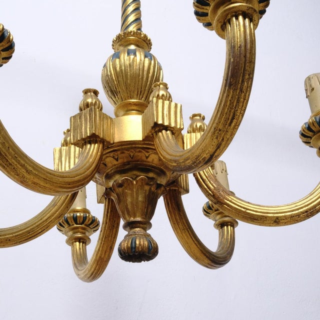 Gilded Wood 6-Arm Chandelier, 1940s For Sale - Image 13 of 18