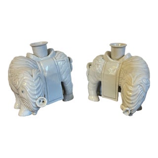 Antique 18th Century Chinese Blanc De Chine Porcelain Elephant Candlestick or Joss Stick Holders - A Pair For Sale