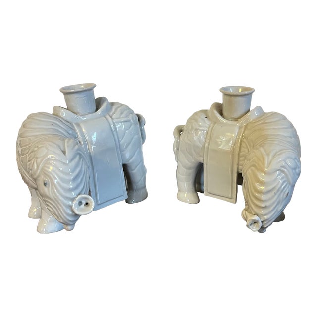 Antique 18th Century Chinese Blanc De Chine Porcelain Elephant Candlestick or Joss Stick Holders - A Pair For Sale