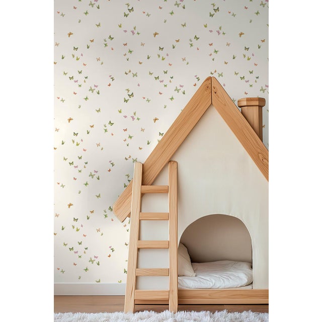 Textile Butterfly Grove Grasscloth Wallpaper by House Party | Vanilla Cream | 6 Yards For Sale - Image 7 of 8