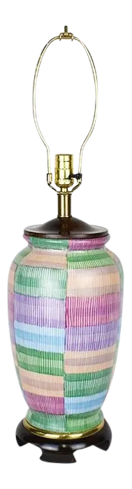 Vintage Colorful Geometric Ceramic and Wood Table Lamp by Frederick Cooper