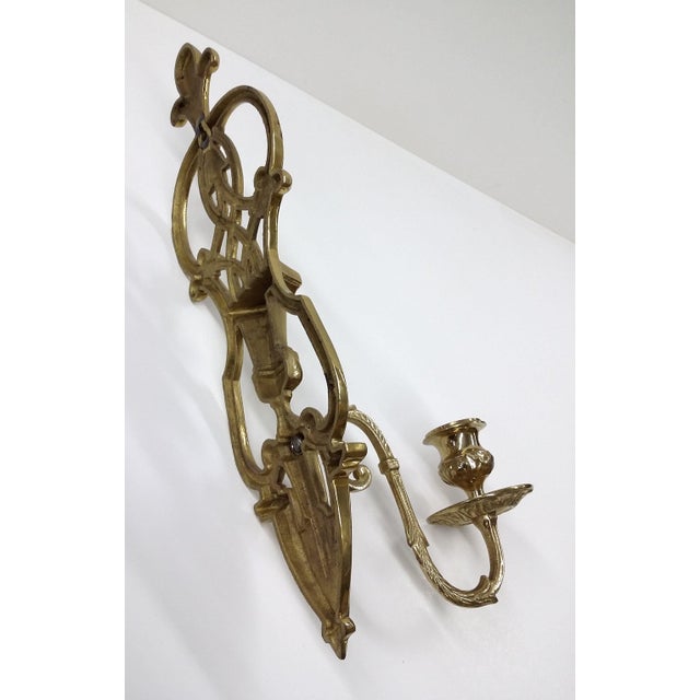 Vintage Brass Tall Candlestick Wall Sconce For Sale - Image 10 of 10