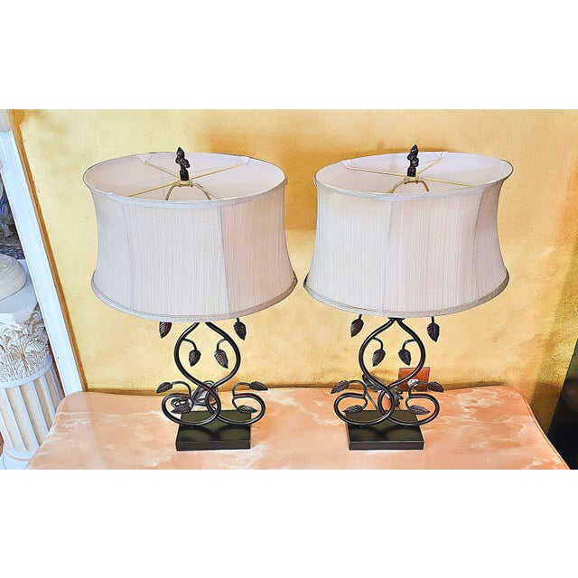 Rustic Wrought Iron Vine Table Lamps - a Pair For Sale - Image 9 of 12