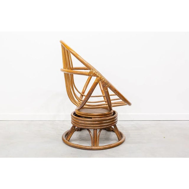 Brown Round Bamboo Swivel Armchair, 1970s For Sale - Image 8 of 13
