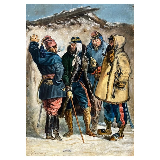 Hippolyte Bellangé, The Four Militaries, 19th Century, Oil on Canvas For Sale