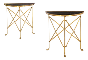 Pair of Bronze and Black Granite Demilune Console Tables, Manner of Jansen