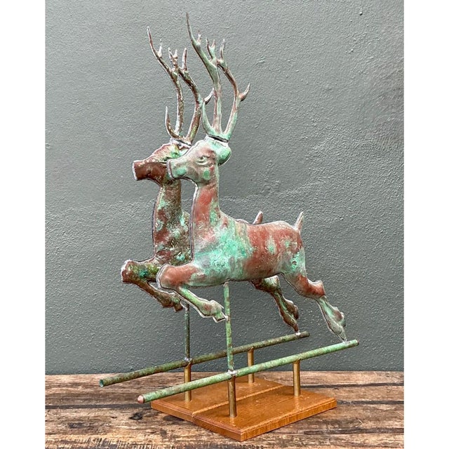 Mid 20th Century Vintage Leaping Deer Copper Weathervanes - A Pair For Sale - Image 5 of 13
