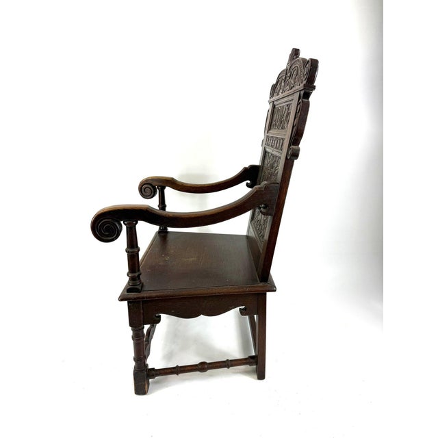 Museum-Quality 17th-Century Charles II Dated Yorkshire Wainscot Armchair For Sale In Portland, ME - Image 6 of 8
