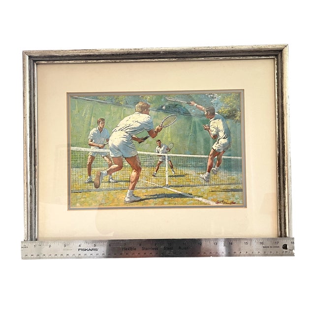 Wood Mid-Century Arthur Sarnoff Tennis Match Fine Art Print in Silver Leaf Frame, 18" X 14" For Sale - Image 7 of 7
