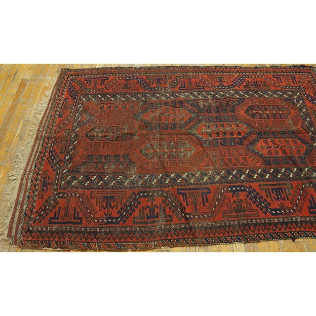 Tribal 1900s Red Geometric Tribal Antique Baluch Persian Rug 4'6" X 6'8" Handknotted Wool Carpet For Sale - Image 3 of 6