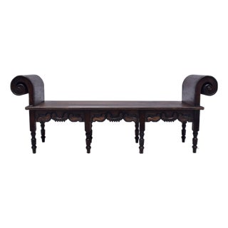 Spanish Hacienda Style Scroll Arm Bench Hand-Carved Artes De Mexico For Sale