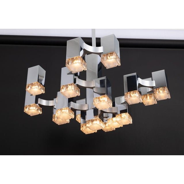 Large Cubic Chrome and Acrylic Glass 17-Light Chandelier by Gaetano Sciolari, Italy, 1960s For Sale - Image 16 of 18