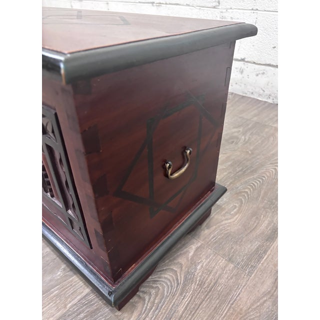 Antique Indian Rajasthani Geometric Carved Solid Hardwood Bridal Dowry Chest For Sale - Image 9 of 12