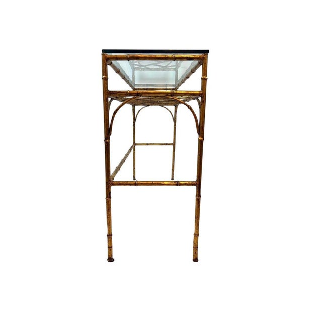 Chinoiserie Chinese Chippendale Gilt Bamboo and Glass Console Table For Sale - Image 3 of 4