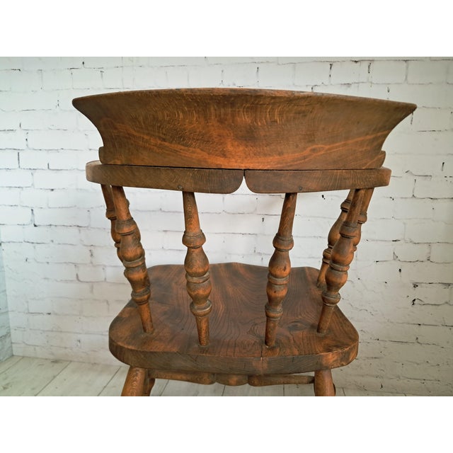 Antique Victorian Smokers Bow Armchair in Beech & Elm, 1880s For Sale - Image 12 of 18